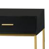 1 Drawer Wooden Nightstand with Metal Legs, Black and Gold