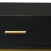 1 Drawer Wooden Nightstand with Metal Legs, Black and Gold