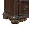 3 Drawer Nightstand with Carved Pilaster and Bracket Feet, Cherry Brown