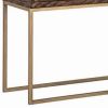 Wooden Sofa Table with 3 Storage Drawers and Metal Base, Brown and Gold