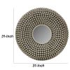 31 Inch Metal Wall Decor with Mirror and Studded Nail Accents, Silver
