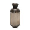 15 Inch Metal Jar with Wooden Accent and Flared Opening,Black and Brown