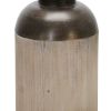 15 Inch Metal Jar with Wooden Accent and Flared Opening,Black and Brown