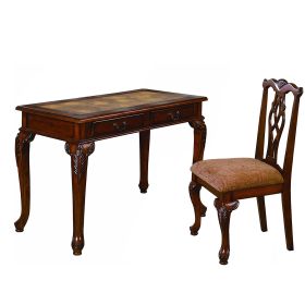 2 Piece Wooden Desk and Chair Set with Cabriole Legs Support, Brown