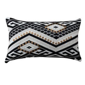 12 x 20 Rectangular Handwoven Jacquard Accent Lumbar Throw Pillow, Sequins, Geometric Design, White, Black