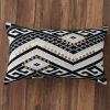 12 x 20 Rectangular Handwoven Jacquard Accent Lumbar Throw Pillow, Sequins, Geometric Design, White, Black