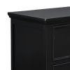2 Drawer Wooden nightstand with Tapered Legs and Metal Rings, Black