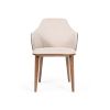 Fabric and Leatherette Dining Chair with Wooden Legs, Beige and Gray
