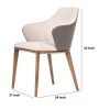 Fabric and Leatherette Dining Chair with Wooden Legs, Beige and Gray