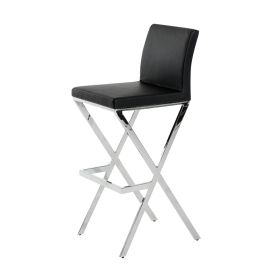 Leatherette Bar Stool with X Shape Legs, Set of 2, Black and Chrome