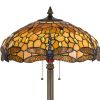 2 Bulb Tiffany Floor Lamp with Dragonfly Design Shade, Multicolor
