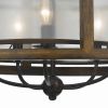 5 Bulb Round Chandelier with Wooden Frame and Organza Striped Shade, Brown
