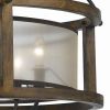 5 Bulb Round Chandelier with Wooden Frame and Organza Striped Shade, Brown