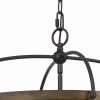 5 Bulb Round Chandelier with Wooden Frame and Organza Striped Shade, Brown
