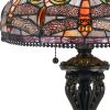 Tiffany Table Lamp with Metal Body and Dragonfly Design Shade, Multicolor