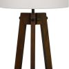 Drum Shade Table Lamp with Wooden Tripod Base, White and Brown