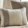 10 Piece King Polyester Comforter Set with Damask Print, Cream and Gold