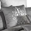 12 Piece King Polyester Comforter Set with Medallion Print, Platinum Gray