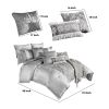 12 Piece King Polyester Comforter Set with Medallion Print, Platinum Gray