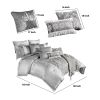 12 Piece Queen Polyester Comforter Set with Medallion Print, Platinum Gray