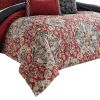 10 Piece King Size Comforter Set with Medallion Print, Red and Blue