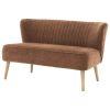 Curved Channel Stitched Fabric Accent Bench with Wooden Legs, Brown
