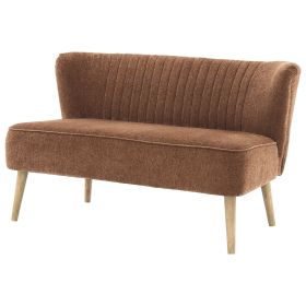 Curved Channel Stitched Fabric Accent Bench with Wooden Legs, Brown