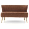 Curved Channel Stitched Fabric Accent Bench with Wooden Legs, Brown