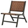 Wooden Frame Accent Chair with Leather Stripe Woven Pattern, Brown