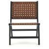 Wooden Frame Accent Chair with Leather Stripe Woven Pattern, Brown