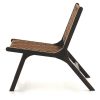 Wooden Frame Accent Chair with Leather Stripe Woven Pattern, Brown