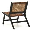 Wooden Frame Accent Chair with Leather Stripe Woven Pattern, Brown