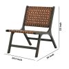 Wooden Frame Accent Chair with Leather Stripe Woven Pattern, Brown