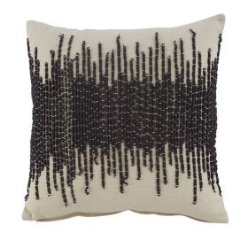 20 Inch Accent Pillow, Embroidered Details, Set of 4, Gray, Cream