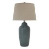 150 Watt Ceramic Body Table Lamp with Tapered Fabric Shade, Green and Beige