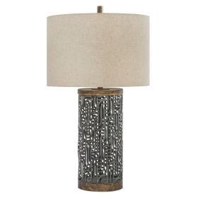 150 Watt Metal Body Table  Lamp with Network Design, Gray and Beige
