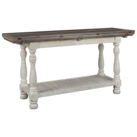 Flip Top Wooden Sofa Table with Open Bottom Shelf, Brown and Antique White