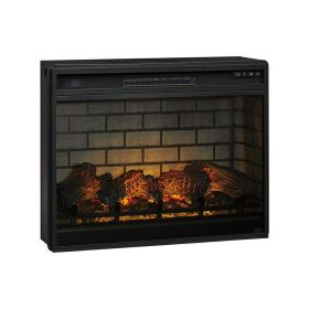 31.25 Inch Metal Fireplace Inset with 7 Level Temperature Setting, Black