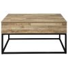 19" Wood and Metal Lift Top Cocktail Table, Brown and Black