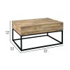 19" Wood and Metal Lift Top Cocktail Table, Brown and Black