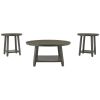 3 Piece Occasional Table Set with Open Bottom Shelf, Antique Gray