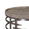 Wood Top Round Cocktail Table with Metal Base, Brown and Gray