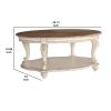 Two Tone Oval Cocktail Table with Bottom Shelf, Antique White and Brown