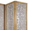 3 Panel Wooden Screen with Pearl Motif Accent, Brown and Silver