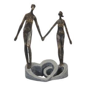 13 Inch Polyresin Couple Holding Hand Figurine, Bronze