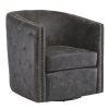 31 Inch Barrel Back Leatherette Swivel Accent Chair, Black