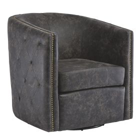 31 Inch Barrel Back Leatherette Swivel Accent Chair, Black