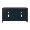 63 Inch Traditional Wooden TV Stand with Turned Leg, Brown and Blue