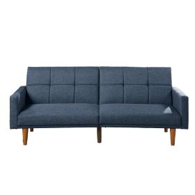 Fabric Adjustable Sofa with Square Tufted Back, Blue