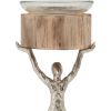 14 Inch Wooden Standing Man Candle Holder, Brown and Silver